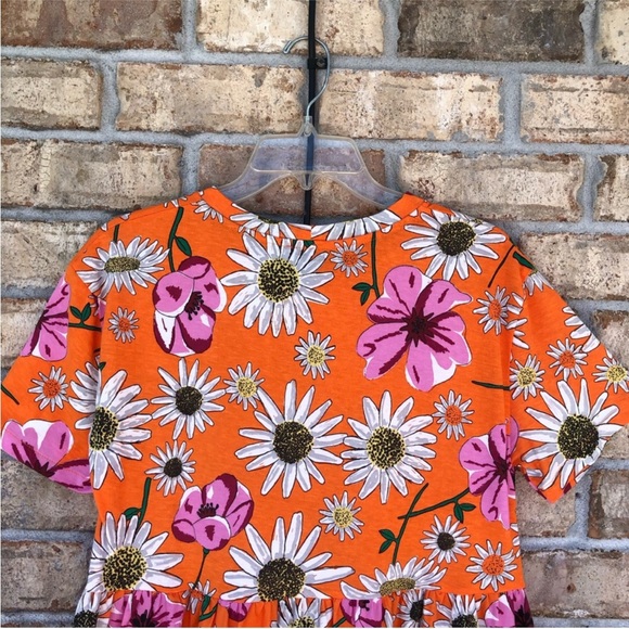 ZARA Mix Medía Cotton Orange Floral Print Short Sleeve Pull On Mini Dress M - Picture 7 of 16